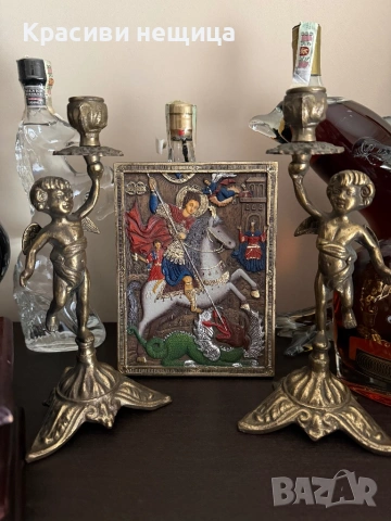 Чифт месингови свещници с ангелчета, снимка 8 - Антикварни и старинни предмети - 53220116