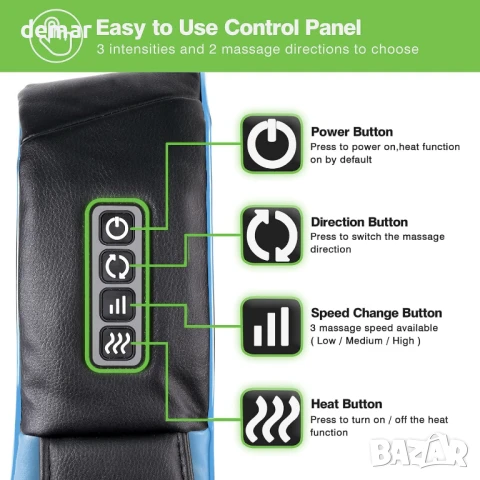 Масажор cotsoco, Shiatsu масаж с топлина за облекчаване на болката, (небесно син), снимка 4 - Масажори - 50796477