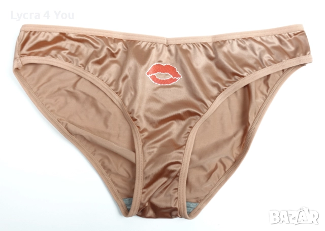 Лъскави бикини в цвят на старо злато и апликация 'целувка' отпред, снимка 8 - Бельо - 52958346