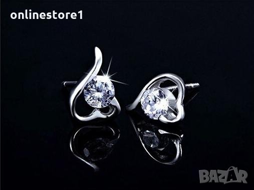 Сребърни Обеци Кристално сърце - 925 печат сребро BA231, снимка 4 - Обеци - 28147900