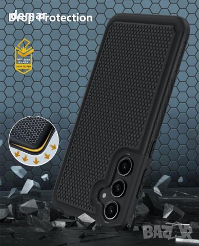 FNTCASE Двуслоен противоударен калъф  за Samsung Galaxy S23 FE, черен, снимка 4 - Калъфи, кейсове - 43573721