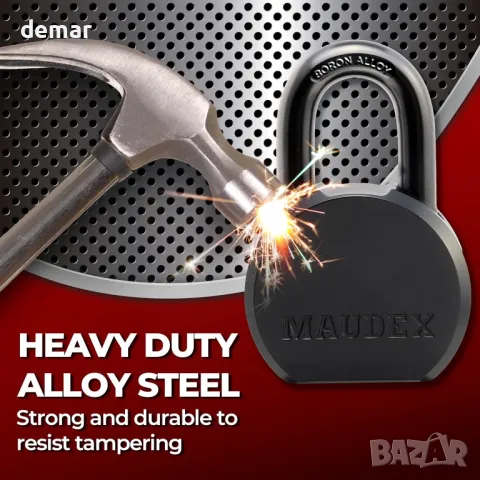 Тежкотоварен катинар Maudex® PML65 - висока сигурност със скоба от борна сплав, с 5 ключа, снимка 5 - Други стоки за дома - 48836115