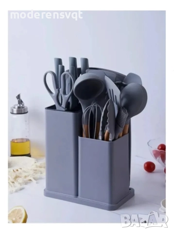 К-т силиконови прибори 33 части със стойка ножове, ножица и дъска, снимка 5 - Прибори за хранене, готвене и сервиране - 52119819