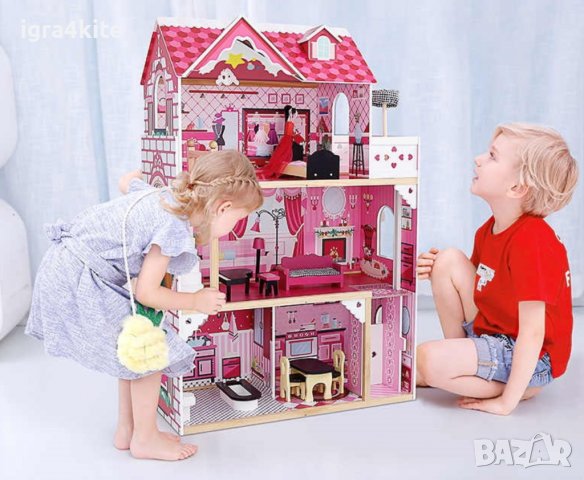 ПОСЛЕДНА БРОЙКА С НАМАЛЕНА ЦЕНА! Огромна дървена къща за кукли и принцеси на 3 етажа, снимка 1 - Кукли - 37798994