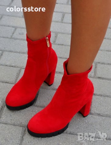Боти на ток - червен велур - 2CA-9477