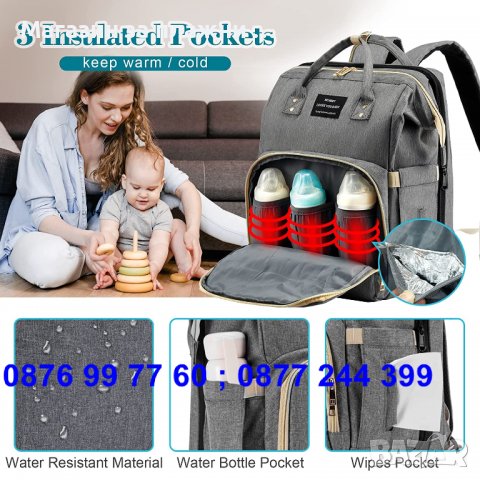 Чанта за количка тип раница с повивалник - Раница за бебешки принадлежности - КОД 3696, снимка 3 - За бебешки колички - 36789382