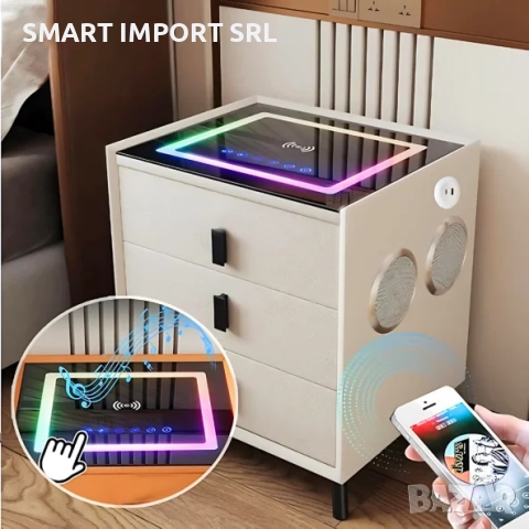 Интелигентно нощно шкафче Smart Heater LED, безжично зареждане, Bluetooth , бял, снимка 2 - Шкафове - 51996638