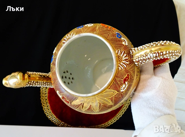 Кана японски порцелан Satsuma,Дракон,злато,1.5 литра. , снимка 12 - Антикварни и старинни предмети - 51636022
