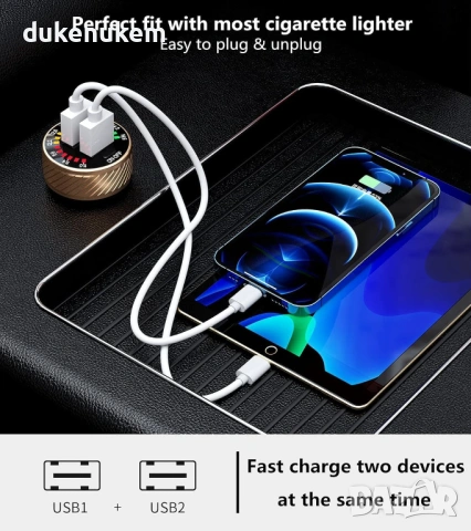 Автомобилно USB зарядно 36W с два QC3.0 порта, цветен волтметър, снимка 3 - Друга електроника - 53041938