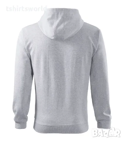 Нов мъжки суичър с ЦИП и качулка в цвят светлосив меланж, снимка 3 - Суичъри - 47968315