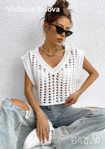 Красив плетен топ кроше, снимка 6 - Жилетки - 24568894