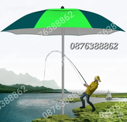 ПРОМОЦИЯ! Плажен чадър с чупещо рамо, УВ защита, калъф, колчета, тризъбец 190см., снимка 8 - Градински мебели, декорация  - 51037089