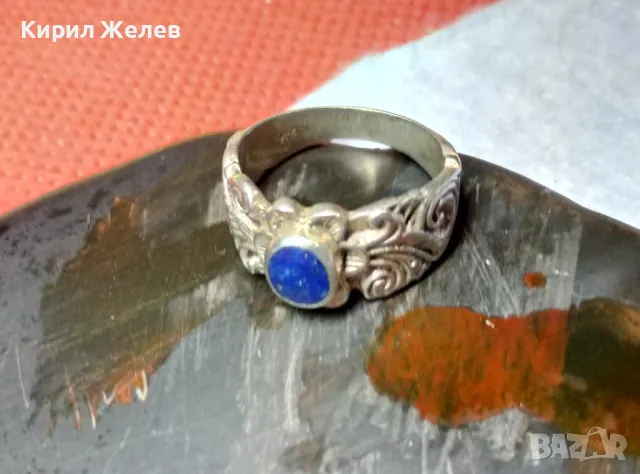 СТАРИНЕН АР НУВО ФЛОРАЛЕН СКЪПОЦЕНЕН СРЕБЪРЕН ПРЪСТЕН СРЕБРО ВИСОКА ПРОБА с ШЛИФОВАН ЛАЗУРИТ 25290, снимка 13 - Антикварни и старинни предмети - 49886234