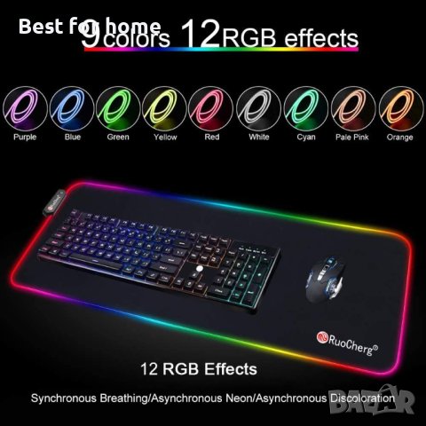 RuoCherg RGB игрална подложка за мишка 800x300,за геймъри,противоплъзгаща гумена основа и водоустойч