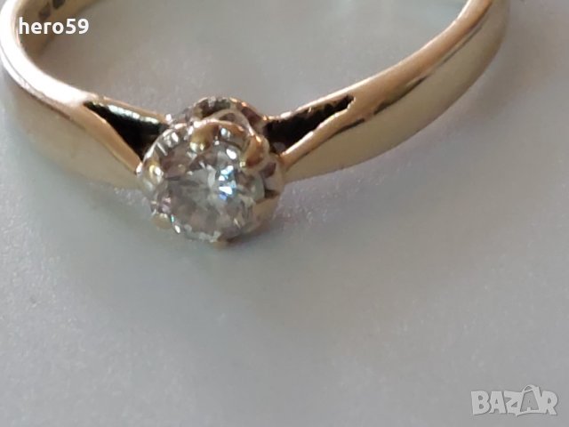 Дамски златен 375 проба пръстен с брилянт 0.25 карата-диамант, снимка 8 - Пръстени - 35474595