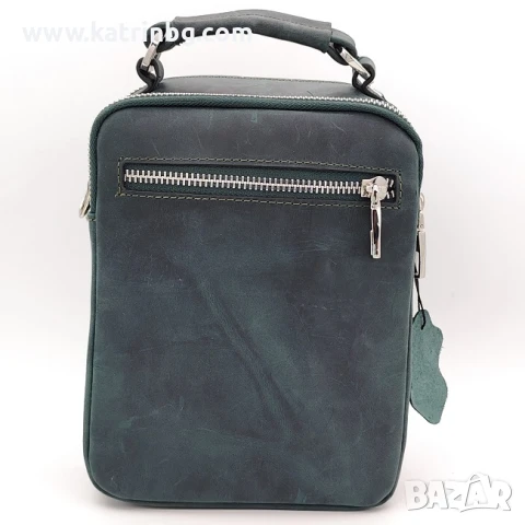 Мъжка чанта през рамо от естествена кожа – тъмно зелена с ефектен дизайн Код на продукта:K-033, снимка 2 - Чанти - 51139675