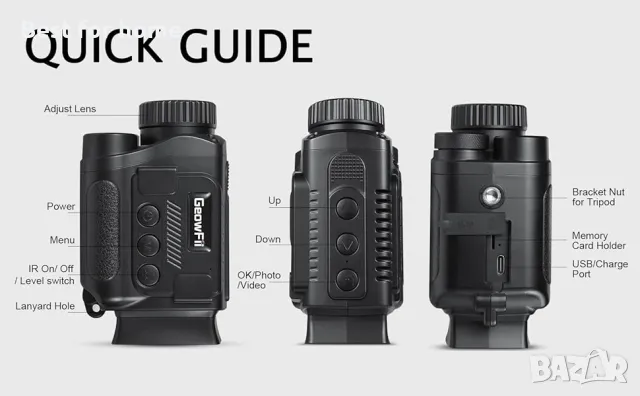 Монокуляр за нощно виждане 4K GeowFiiTech с дисплей, снимка 9 - Камери - 47327845