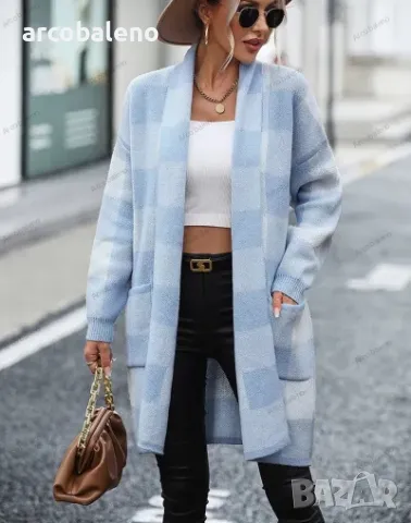 Широка дамска карирана плетена жилетка с цветни блокове, 4цвята , снимка 7 - Жилетки - 47654591