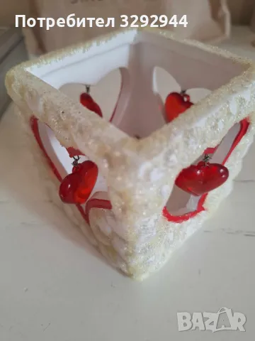 Свещник със сърчица за Св.Валентин, снимка 3 - Декорация за дома - 48169591