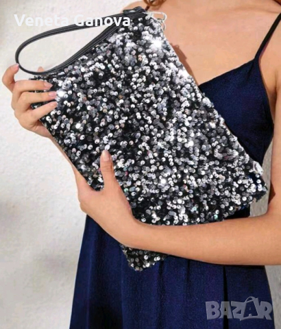 Сребърна или черна вечерна дамска чанта за рък, снимка 2 - Чанти - 44905720