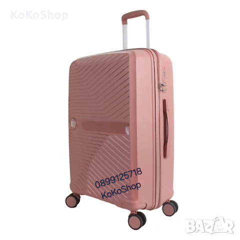 Куфар на колелца-36x21x55.5 см./розов куфар на колелца, снимка 2 - Куфари - 50644406