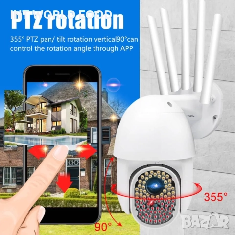 82 LED 1080P 2MP Външна WiFi Охранителна Камера с 360° Панорамно Завъртане IP66 Водоустойчивост V380, снимка 4 - IP камери - 52063249
