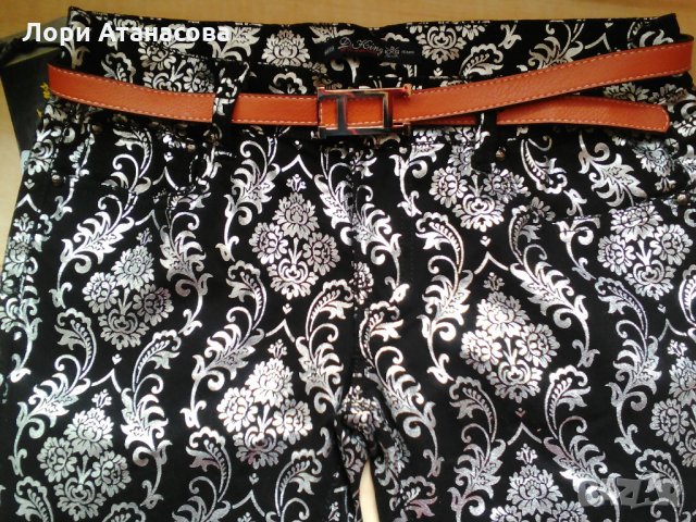 Спортно-елегантен панталон в черно и сребристо сиво с коланче ,внос от Италия, снимка 5 - Панталони - 27005414