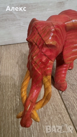 Розов слон с малкото си– Авторска дърворезба!, снимка 4 - Статуетки - 52383253