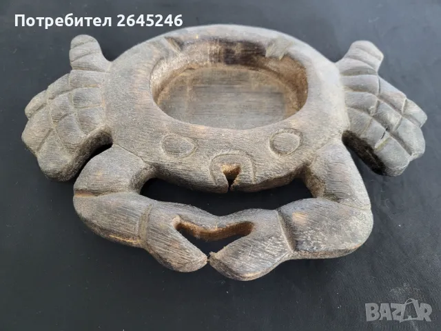 Стар дървен пепелник във форма на рак , снимка 1