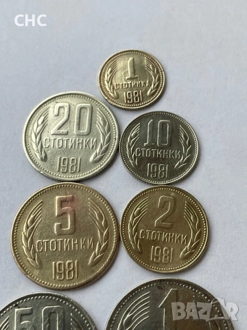 Монети 1981 година. 1, 2, 5, 10, 20, 50 стотинки и 1 лев 1981 г., снимка 3 - Нумизматика и бонистика - 53143460