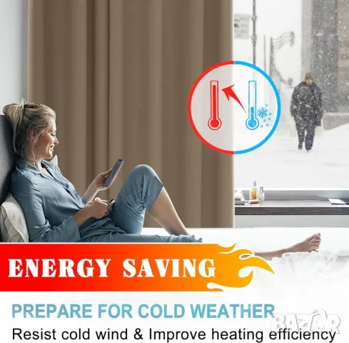 Комплект 2бр трислойни завеси с метални халки, 100% затъмняващи, шумоизолиращи, снимка 3 - Пердета и завеси - 49425034