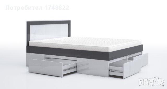 Легло ЛЕо 10 антрацит гланц/бял гланц за матрак 160/200, снимка 2 - Спални и легла - 43673703