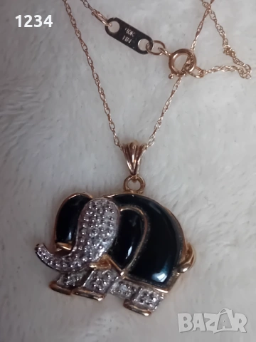 Винтидж с диаманти и оникс  фирмено златно колие слонче ръчно изработено , снимка 4 - Колиета, медальони, синджири - 53451939
