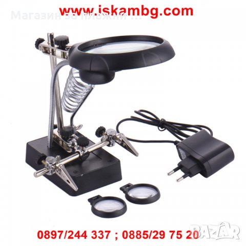 Настолна работна LED лампа с увеличителна лупа и трета ръка - КОД 16129, снимка 4 - Други инструменти - 28587837