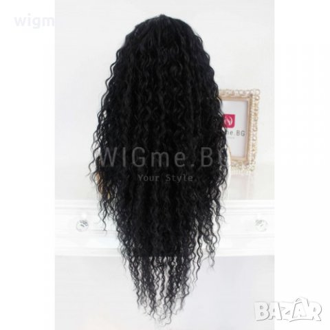 Дълга черна къдрава лейс фронт перука Камелия, снимка 4 - Аксесоари за коса - 34899892