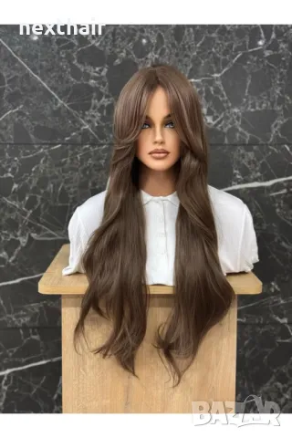 Светло кафява чуплива перука с дълъг бретон, снимка 3 - Аксесоари за коса - 46288419