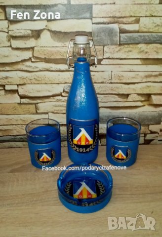Подарък за фен на  "ЛЕВСКИ"- ръчно декорирана бутилка с логото на "Левски", снимка 5 - Подаръци за мъже - 34758434