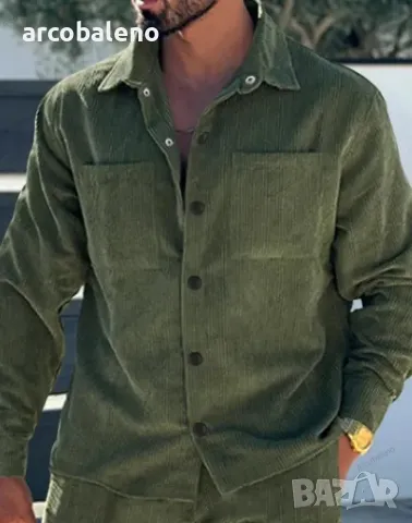 Ежедневна мъжка риза с много джобове от рипсено кадифе с копчета, 3цвята , снимка 2 - Ризи - 47510386