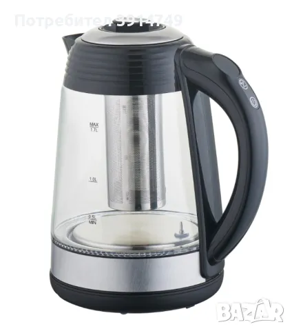 Електрическа кана, 2200W, 1.7л, температурен контрол, LED термо индикатор, стъкло / инокс, *НОВА*