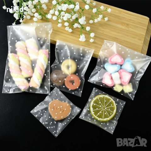 50 бр бели точки прозрачни опаковъчни пликчета торбички за дребни сладки ръчна изработка коледни