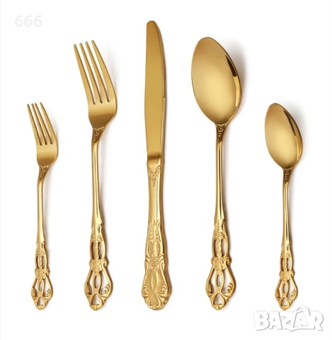 Комплект от 30 части прибори от неръждаема стомана в златен цвят