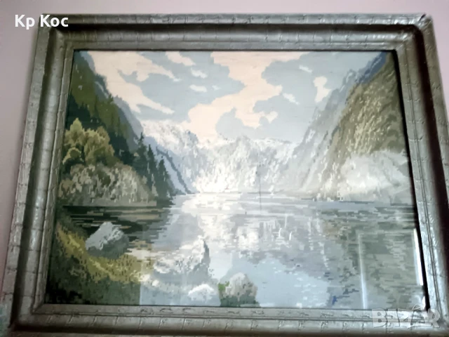 голям ръчно ушит гоблен Кралско езеро By the Konigssee, снимка 7 - Гоблени - 50992429