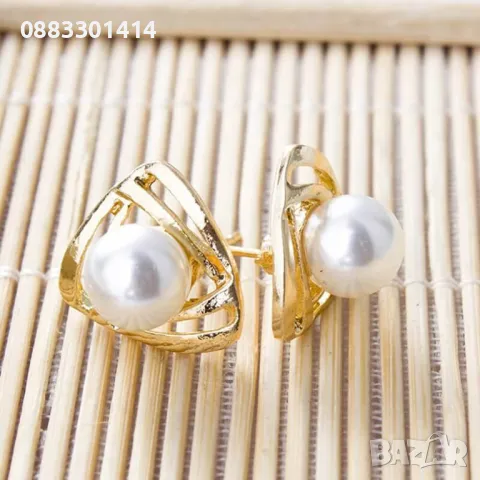 Обеци Перла Златисти , снимка 4 - Обеци - 47461297