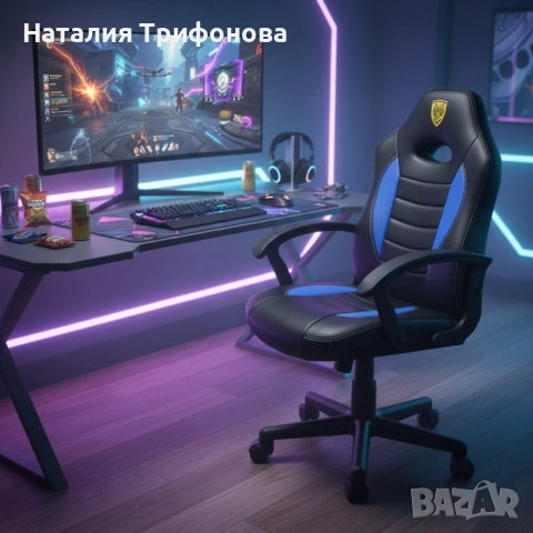 Детски геймърски офис стол – Спортен дизайн, ергономичен и регулируем, снимка 2 - Столове - 53400929