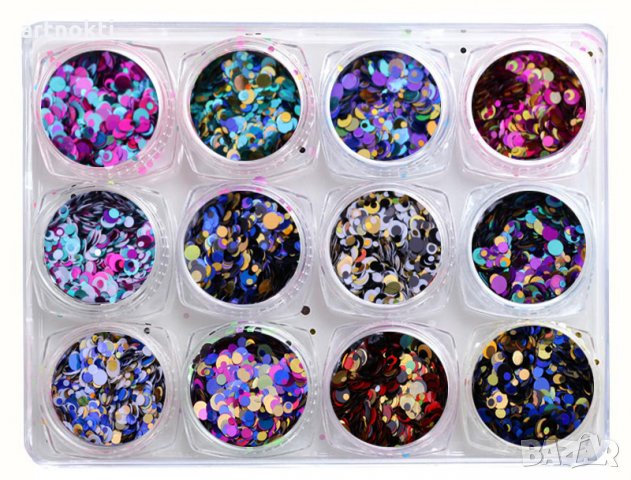 Комплект конфети за маникюр - 12 кутийки, снимка 3 - Продукти за маникюр - 28150960
