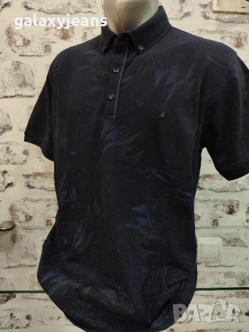 ZMR- тъмно синя блуза с яка и копчета, тъмен принт, памук с лек еластан