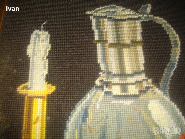 Голям Немски Гоблен-615х525мм-Натюрморт-Плодове-DMC Конци-Ръчно Нашиван-Рамкиран, снимка 8 - Гоблени - 37043153