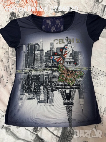 Ефектна дамска тениска "CELIN b." - размер M, снимка 2 - Тениски - 24945475