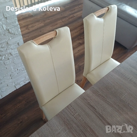 Нови 4 бр. кремава кожа столове, снимка 9 - Столове - 52053081