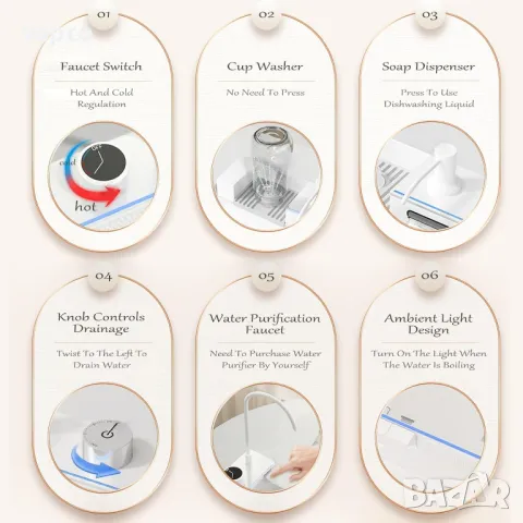 Модерна бяла мултифункционална кухненска мивка с двоен водопад, снимка 8 - Мивки - 47745954